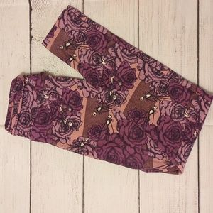Lularoe Leggings (Tween) Purple striped & roses with Jack Skeleton & Sally(NWOT)